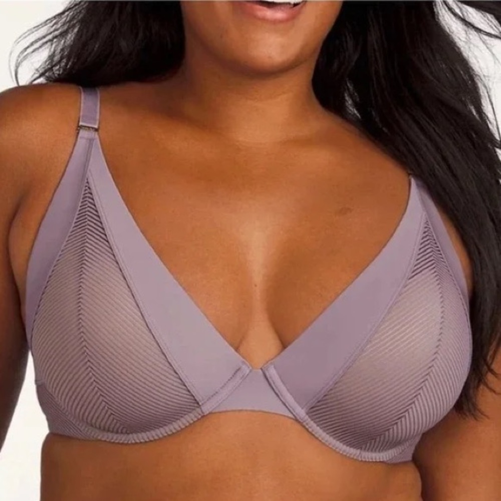ThirdLove Lavender Purple Shadow Stripe Plunge Underwire Bra Padded Lace 34E
